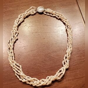Vintage 5 Strand Rice Pearl Twist & Sterling Silver Necklace